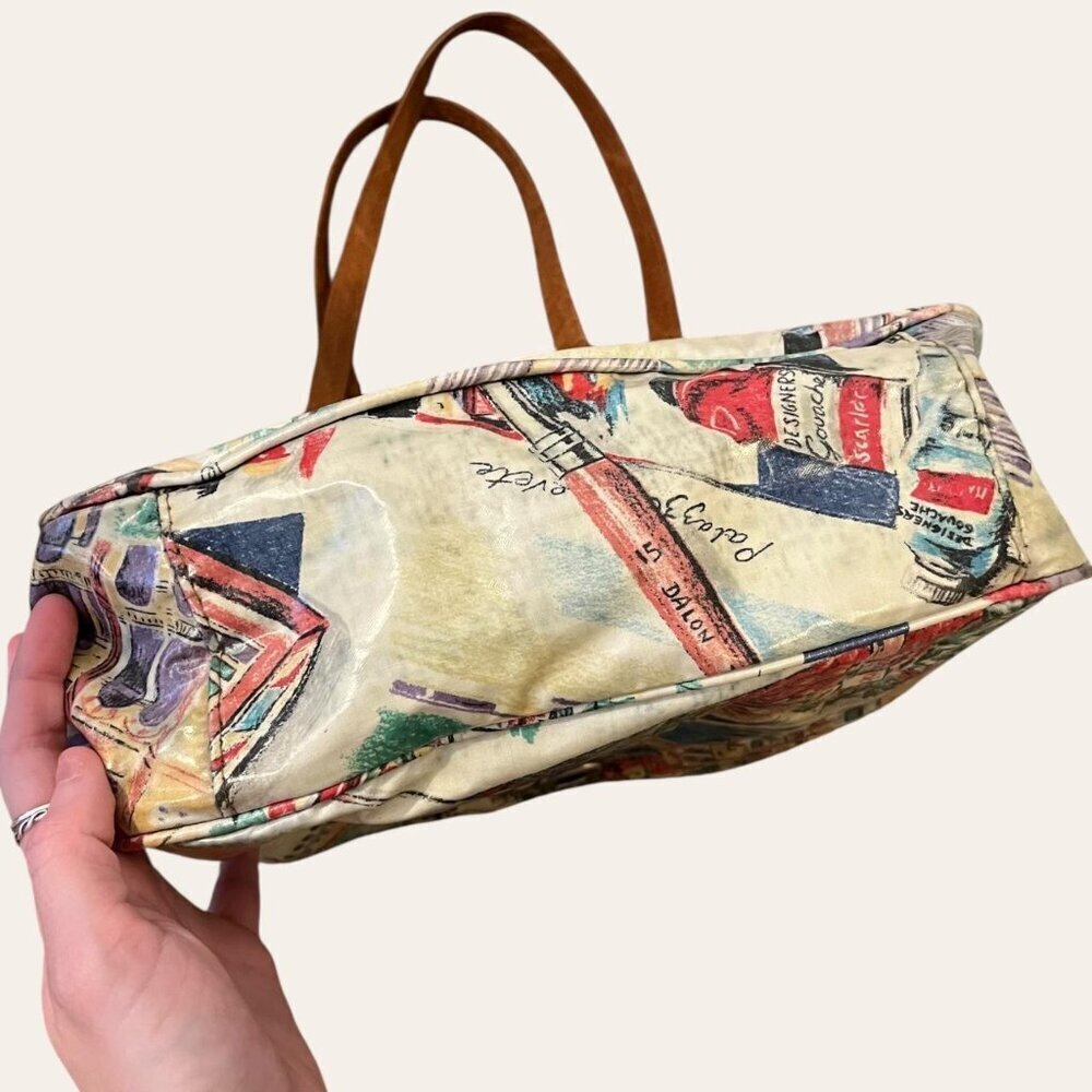 Unique vintage vinyl colored pencil illustrated European scenery artist purse - Picture 5 of 8